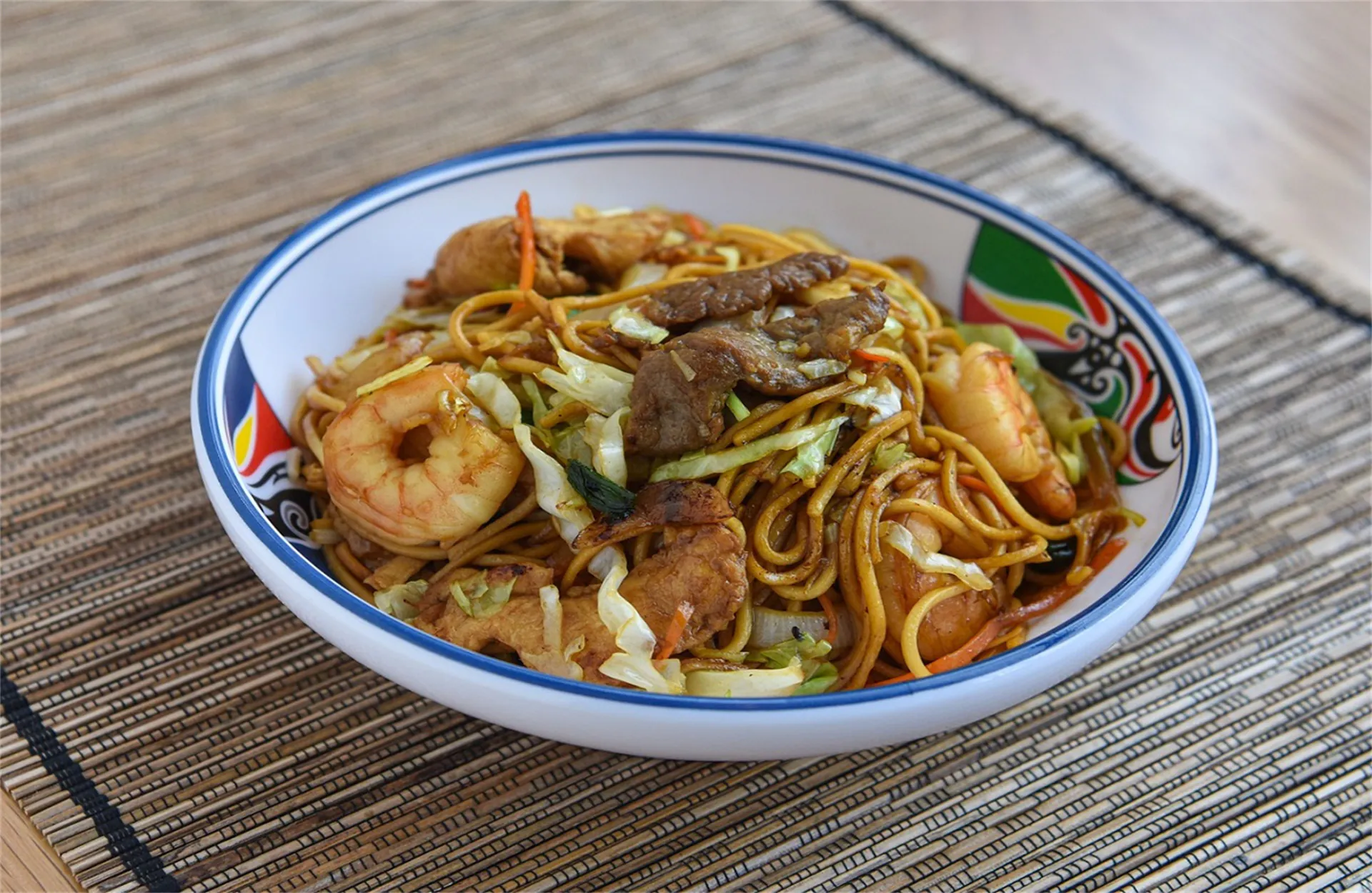 Stir-fried noodles with shrimp, beef, and veggies at Shang Hai Chinese Restaurant, a Chinese Restaurant in Olney